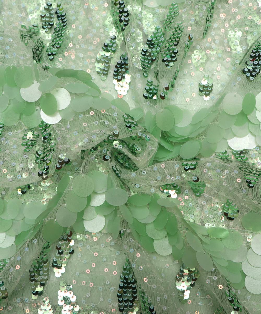 Light Green Colour Sequin Work Imported Net Fabric