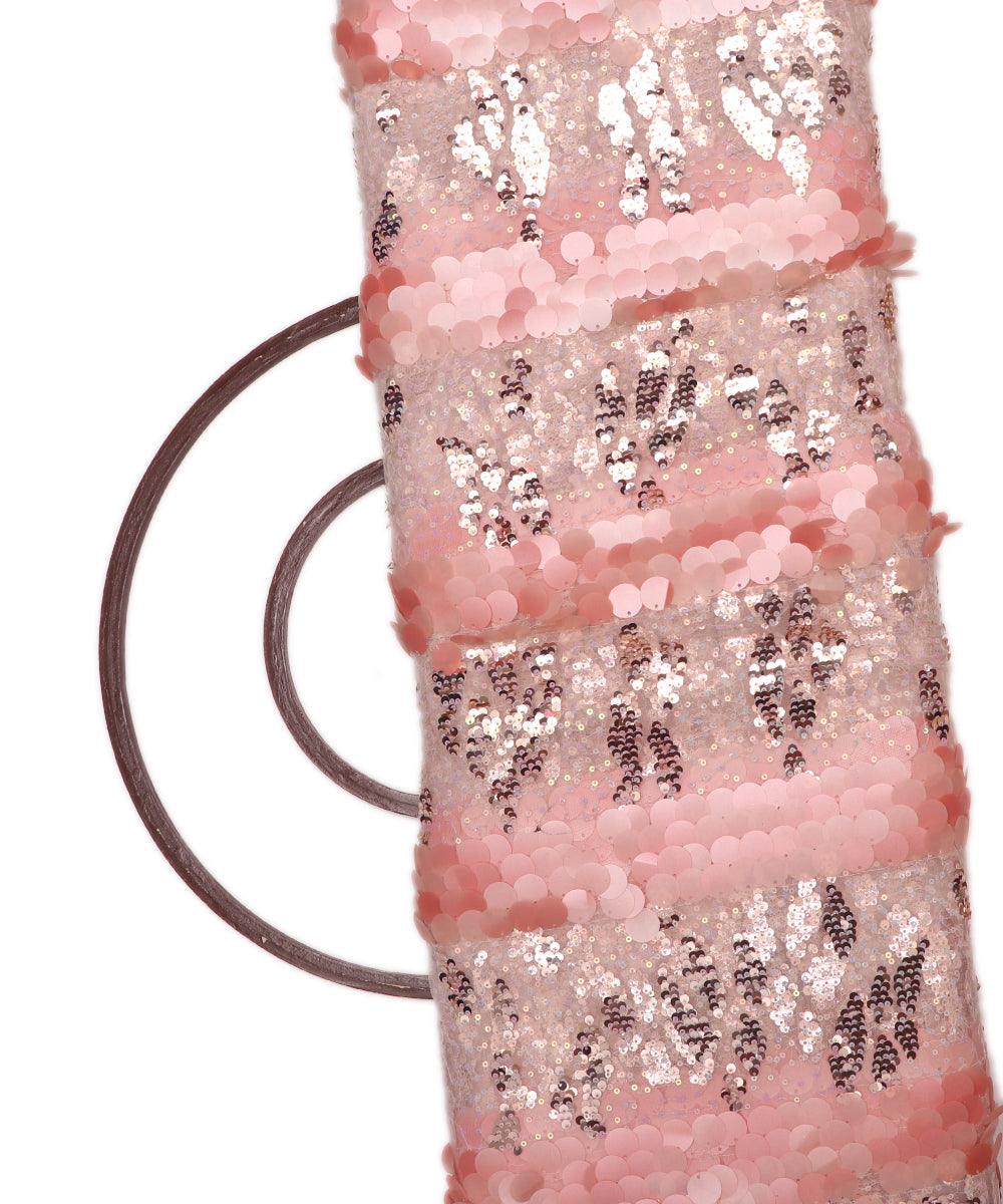 Peach Colour Sequin Work Imported Net Fabric