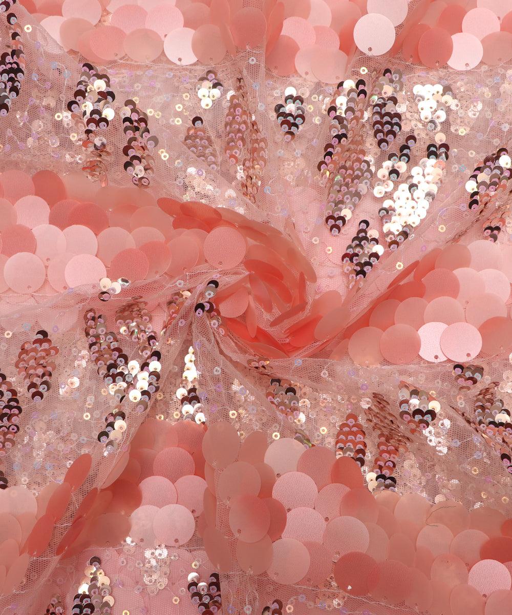 Peach Colour Sequin Work Imported Net Fabric
