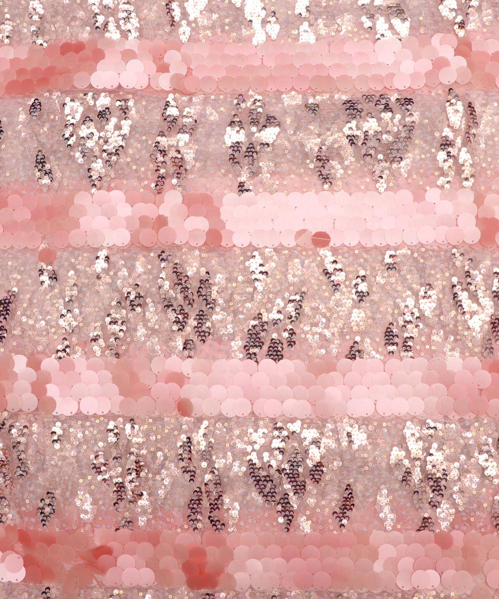 Peach Colour Sequin Work Imported Net Fabric