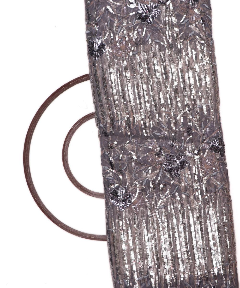 Silver Grey Colour Sequin Work Imported Net Fabric - Fabric Dekho