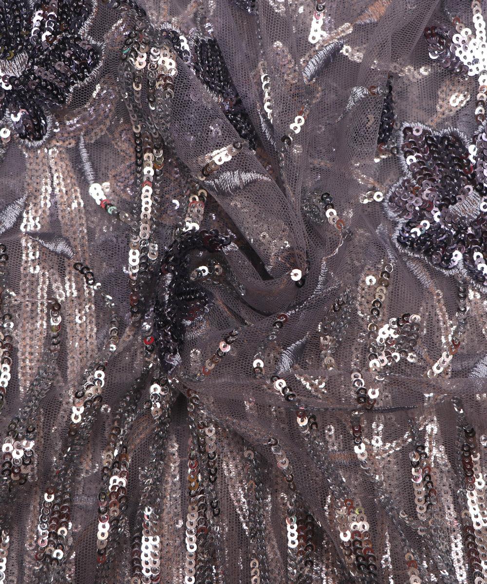 Silver Grey Colour Sequin Work Imported Net Fabric - Fabric Dekho
