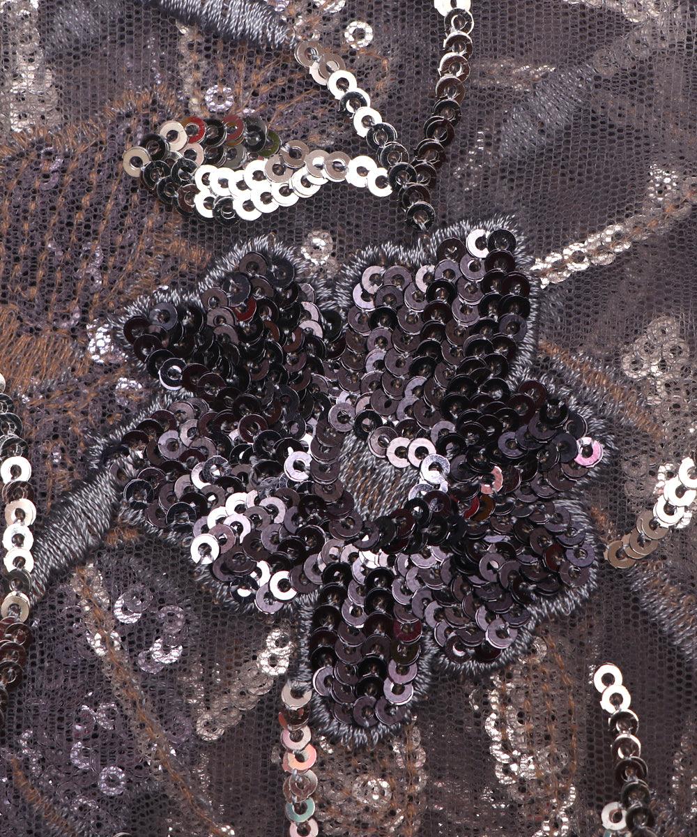 Silver Grey Colour Sequin Work Imported Net Fabric - Fabric Dekho