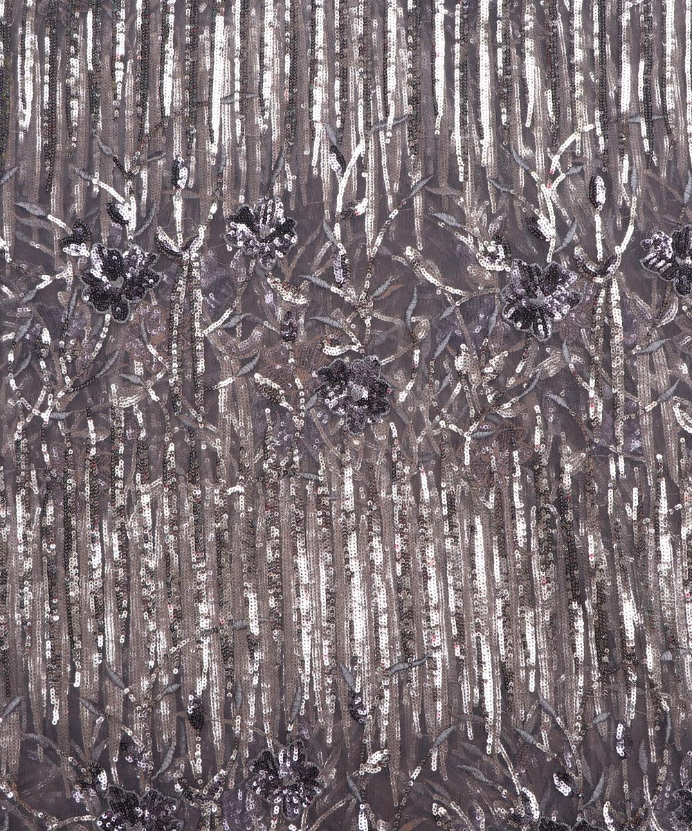 Silver Grey Colour Sequin Work Imported Net Fabric - Fabric Dekho