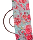 Light Blue Colour Floral Print Chanderi Fabric