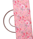 Peach Pink Colour Floral Print Cotton Linen Fabric