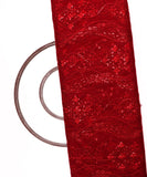 Dark Maroon Colour Floral Net Sequin Embroidery Fabric