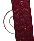 Wine Colour Floral Net Sequin Embroidery Fabric