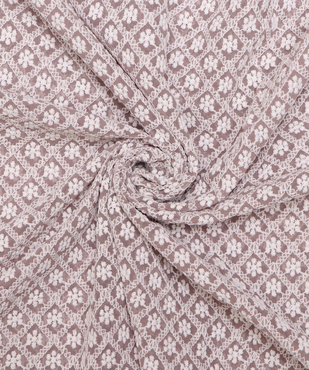 Limestone Colour ChikanKari Embroidery Georgette Fabric