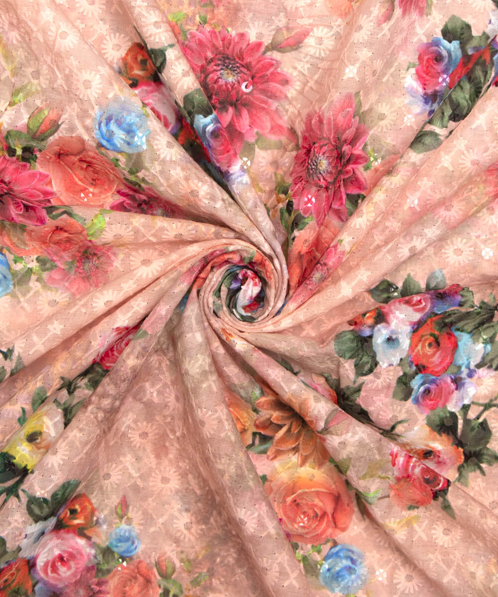 Chikankari Digital Cotton Fabric Prints Online At Fabric Dekho