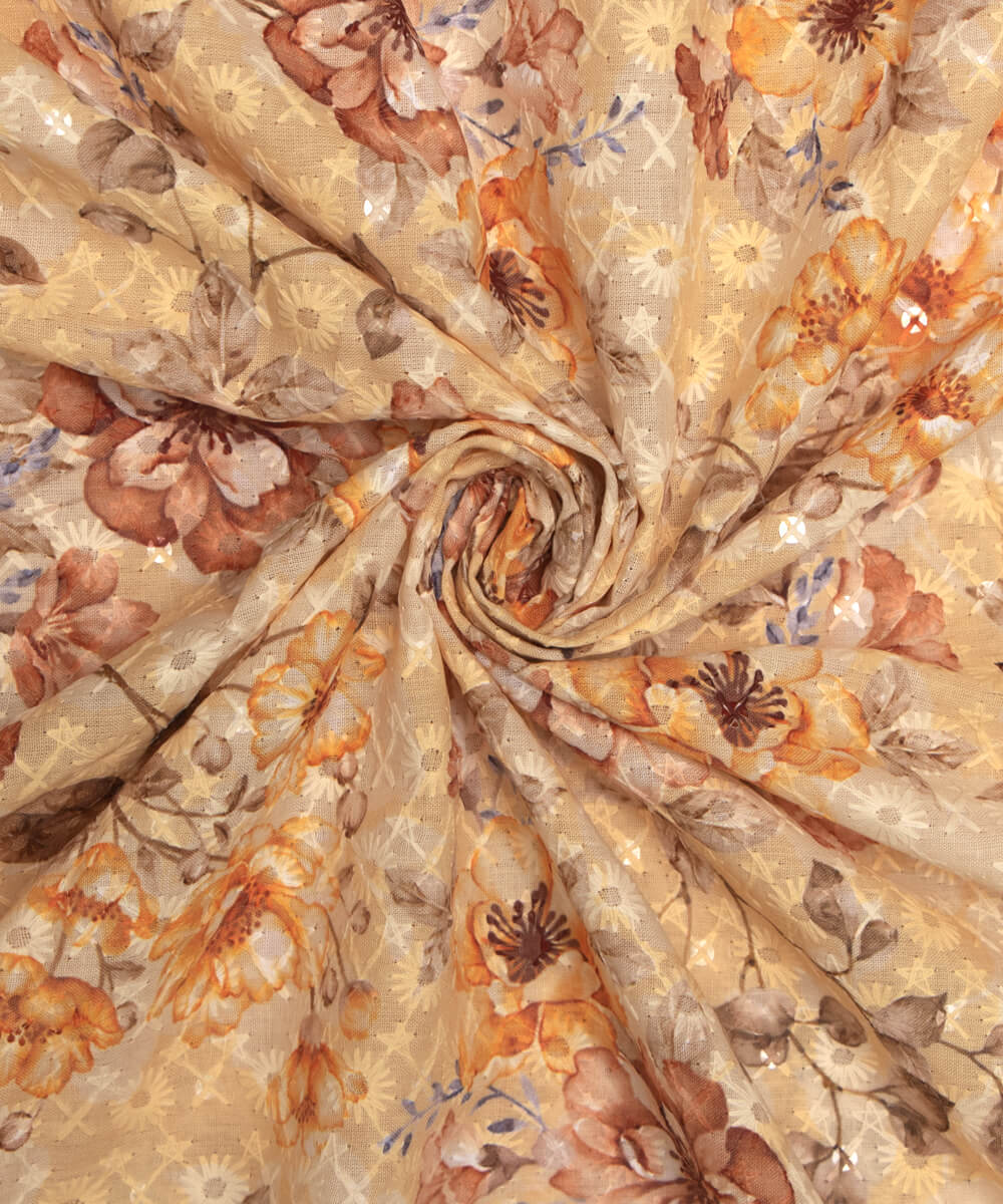 Chikankari Digital Cotton Fabric Prints Online At Fabric Dekho