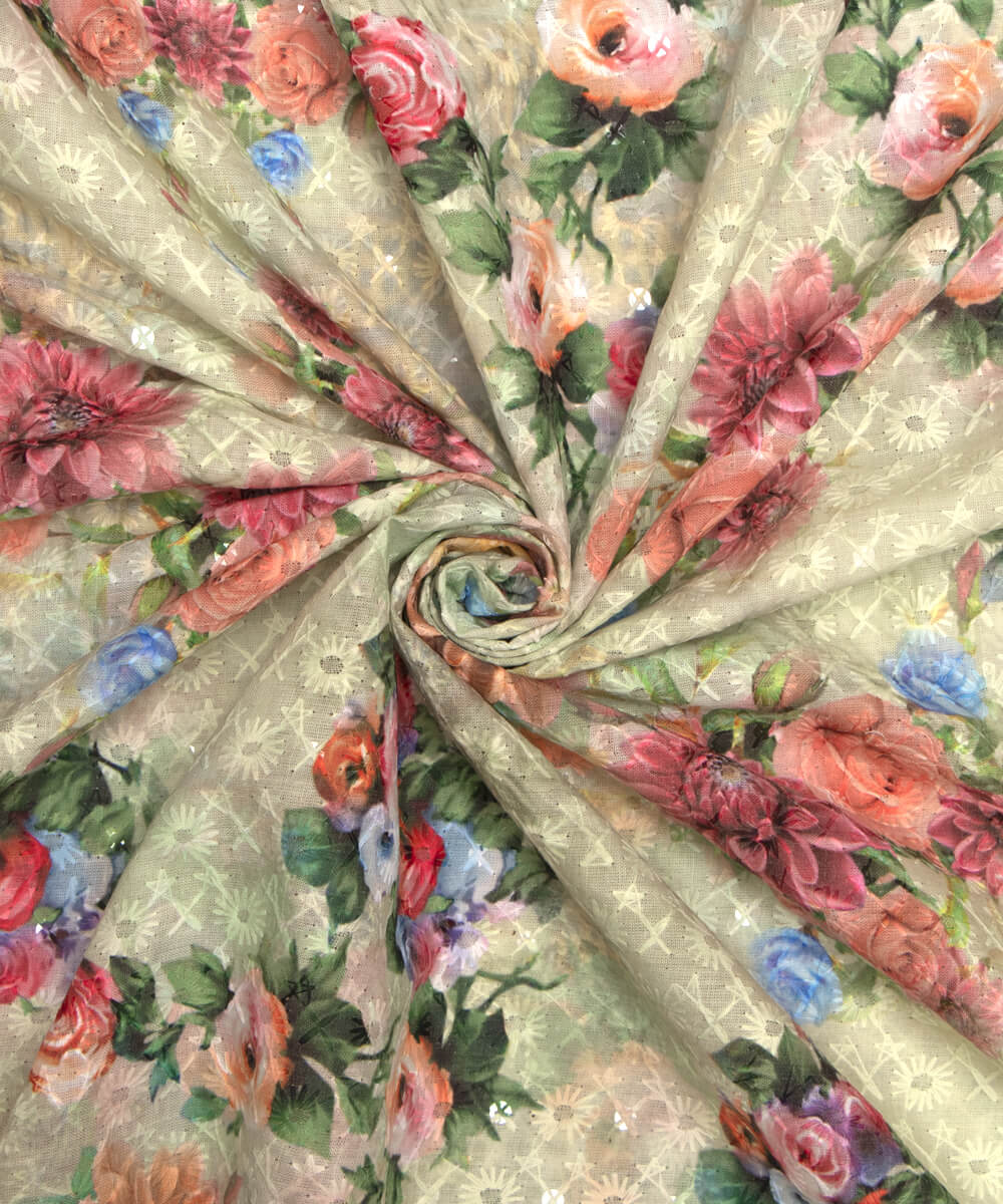 Chikankari Digital Cotton Fabric Prints Online At Fabric Dekho