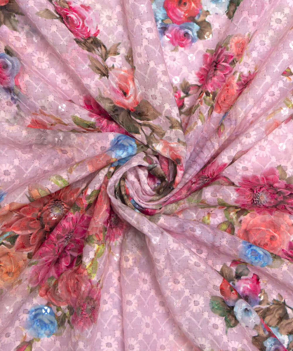Chikankari Digital Cotton Fabric Prints Online At Fabric Dekho
