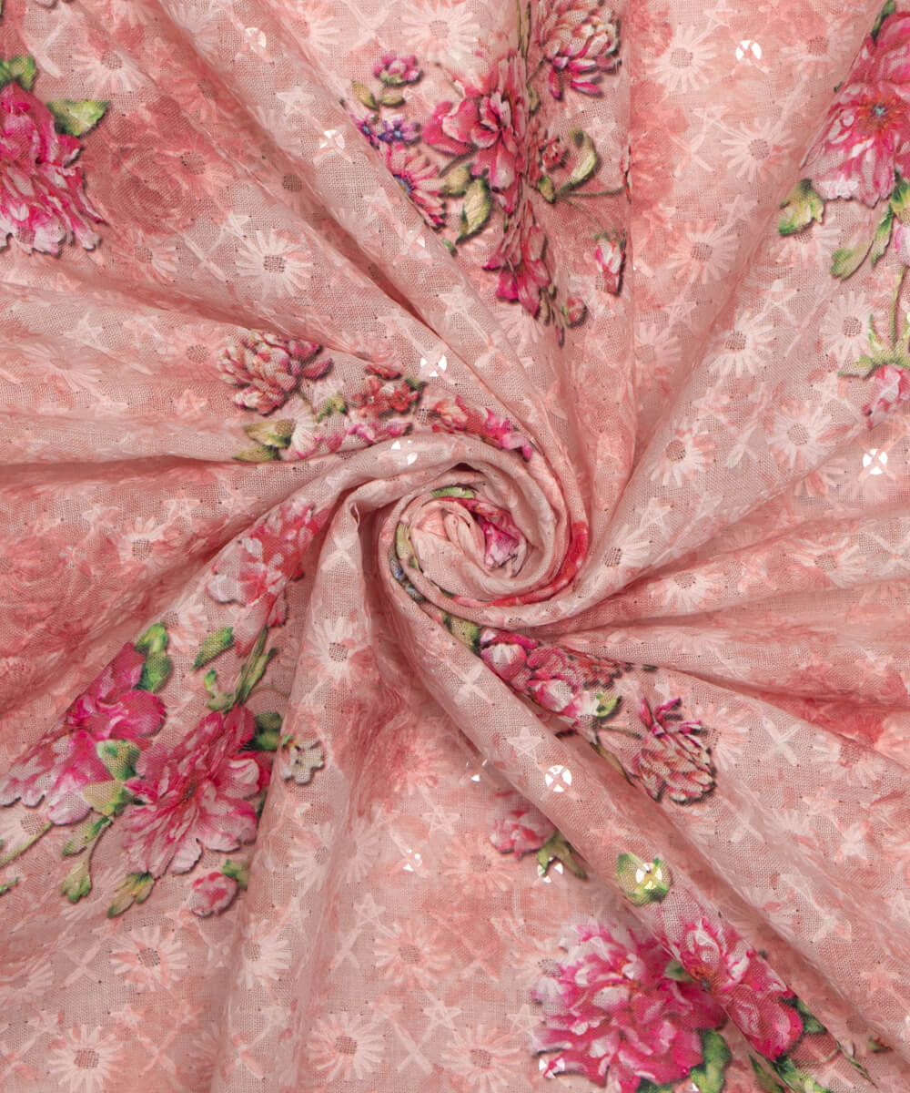 Pink Print Embroidery Fabric