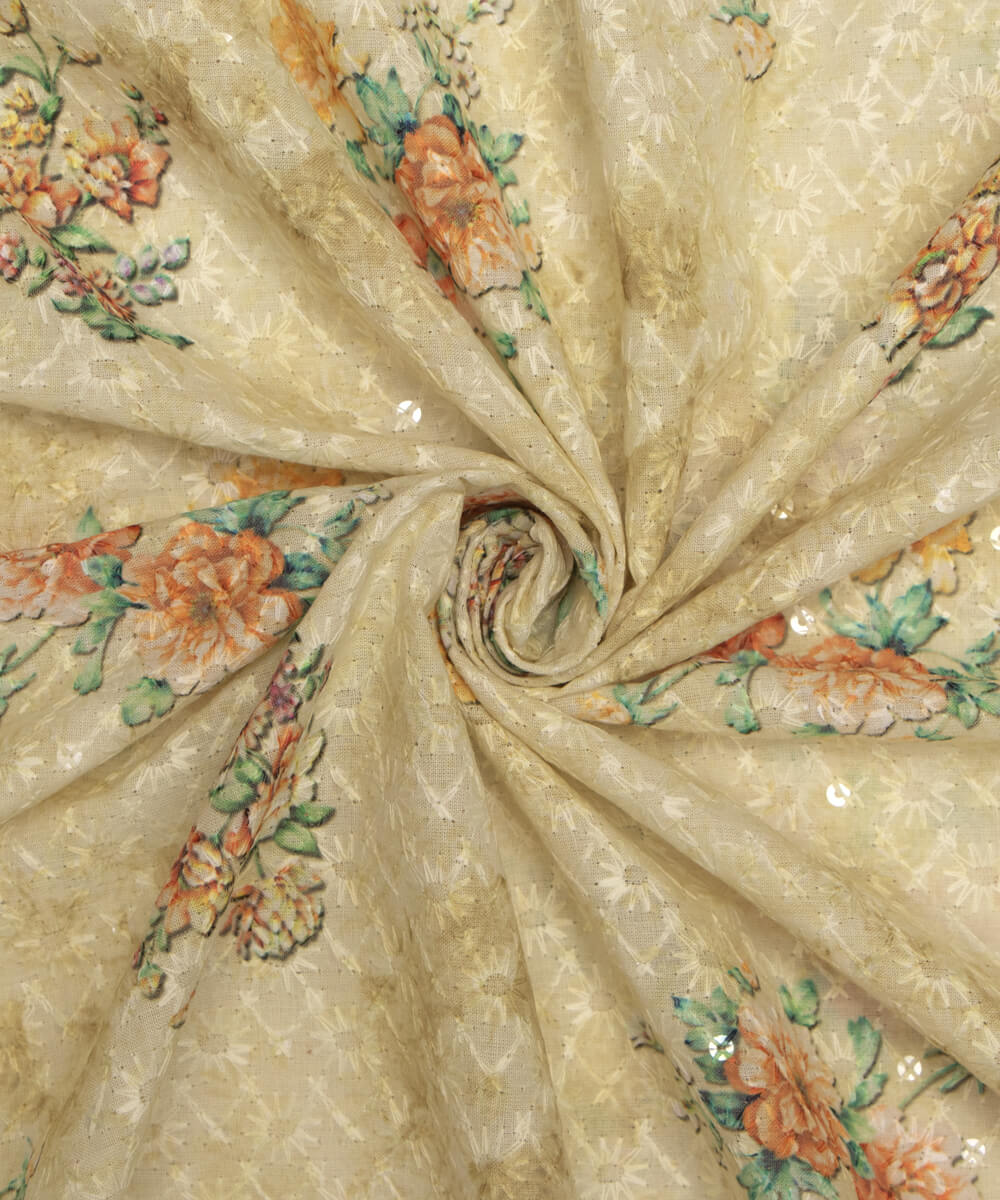 Chikankari Digital Cotton Fabric Prints Online At Fabric Dekho