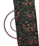 Dark Green Colour Floral Embroidery Organza Silk Fabric
