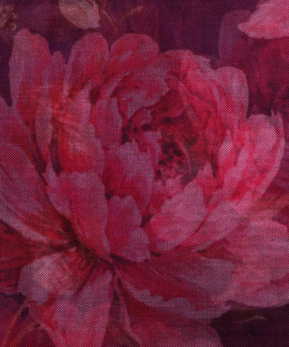 Wine Colour Floral Print Digital Organza Fabric - Fabric Dekho