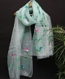 Light Blue Colour Floral Hand Paint Organza Fabric Dupatta