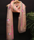 Peach Colour Leaf Hand Paint Organza Fabric Dupatta