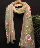 Light Yellow Colour Floral Hand Paint Organza Fabric Dupatta