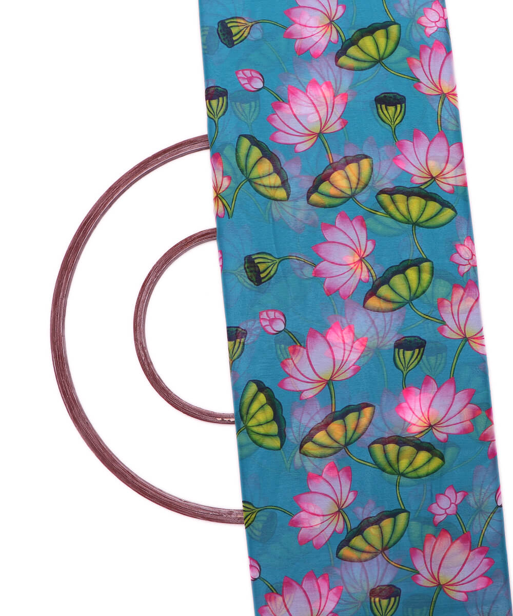 Light Blue Colour Floral Print Digital Print Chiffon Fabric