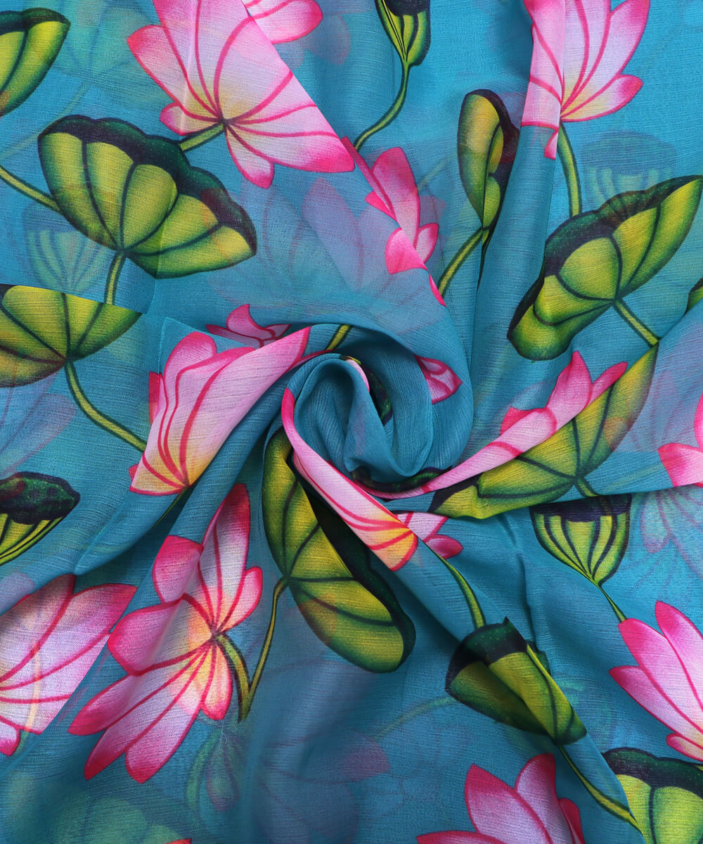 Light Blue Colour Floral Print Digital Print Chiffon Fabric