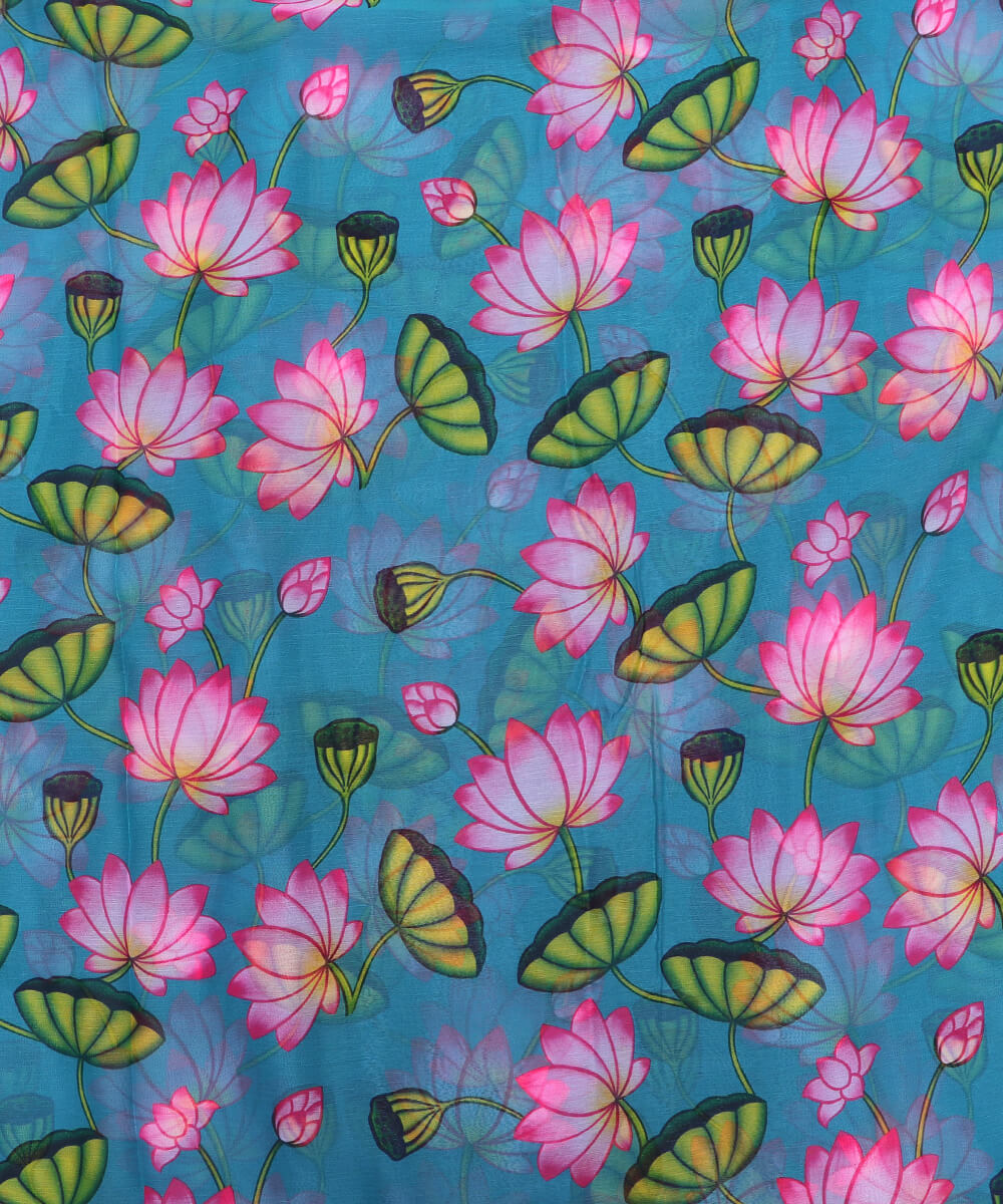 Light Blue Colour Floral Print Digital Print Chiffon Fabric