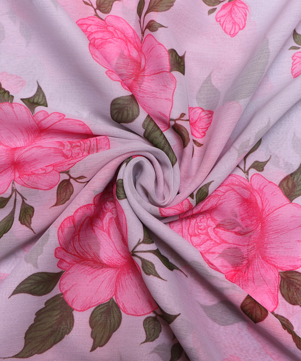 White Colour Floral Print Digital Print Chiffon Fabric