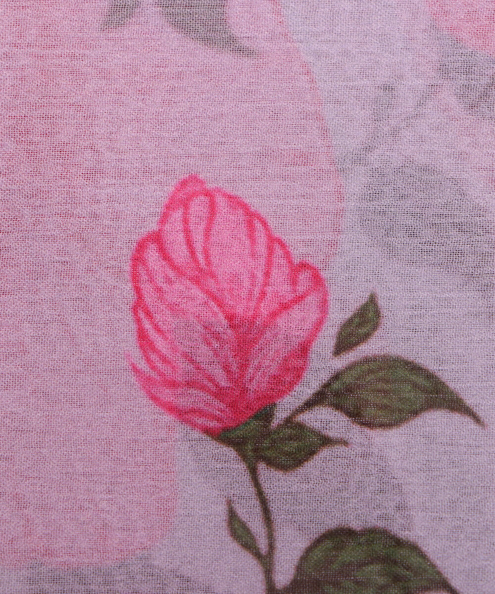 White Colour Floral Print Digital Print Chiffon Fabric