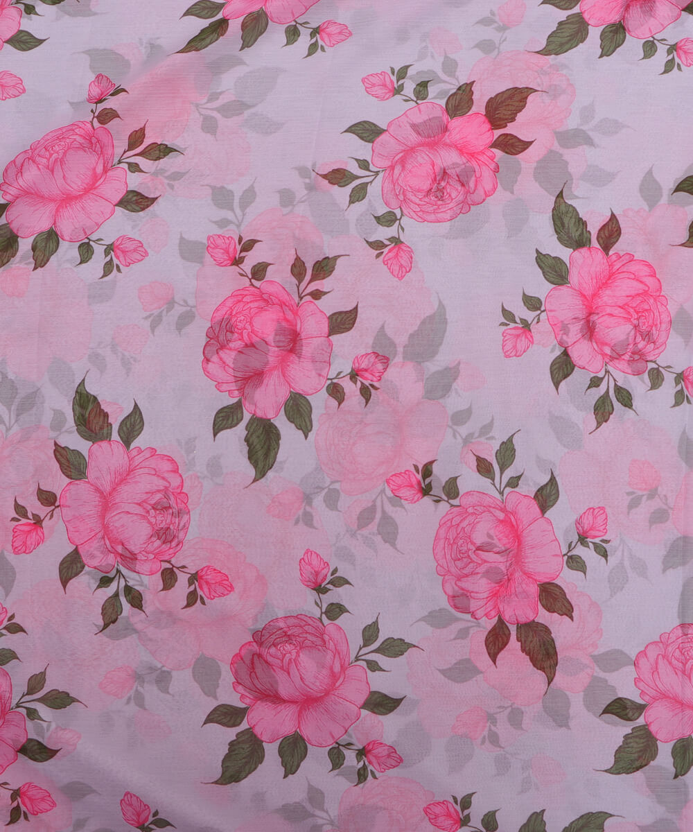 White Colour Floral Print Digital Print Chiffon Fabric