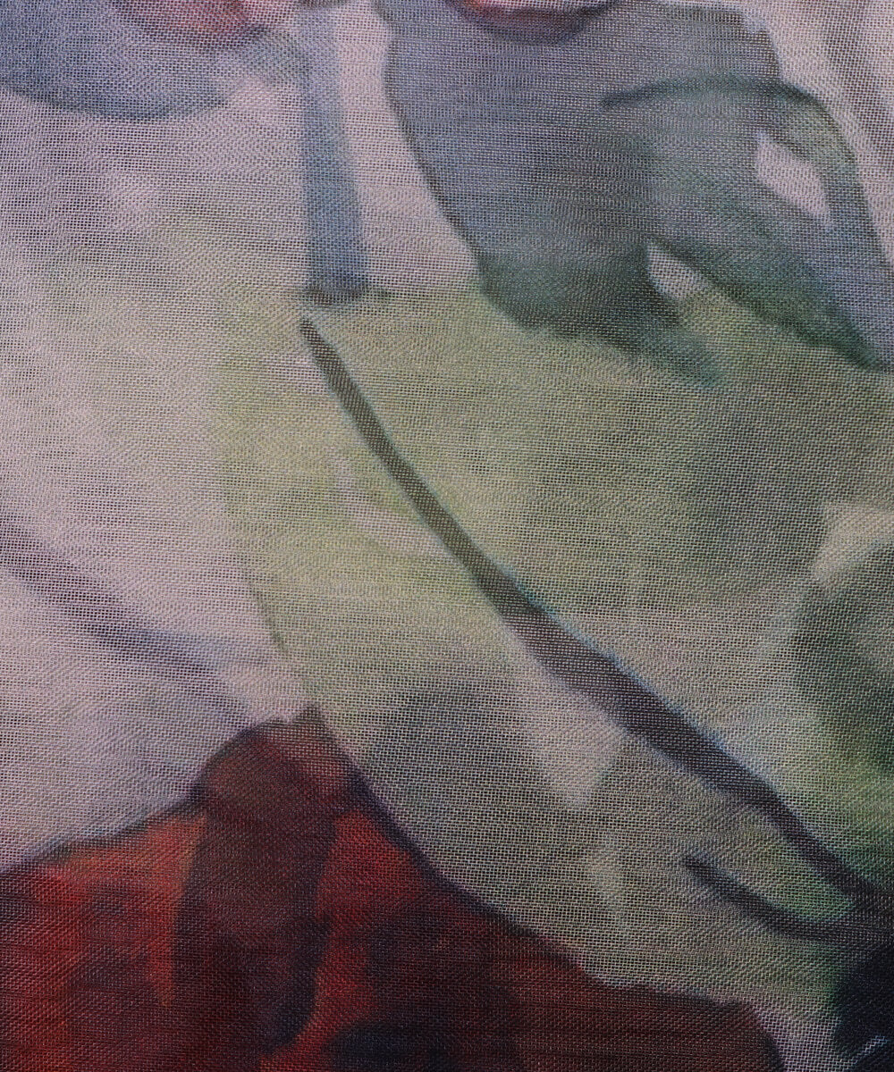 Red Colour Flower Digital Print Organza Fabric