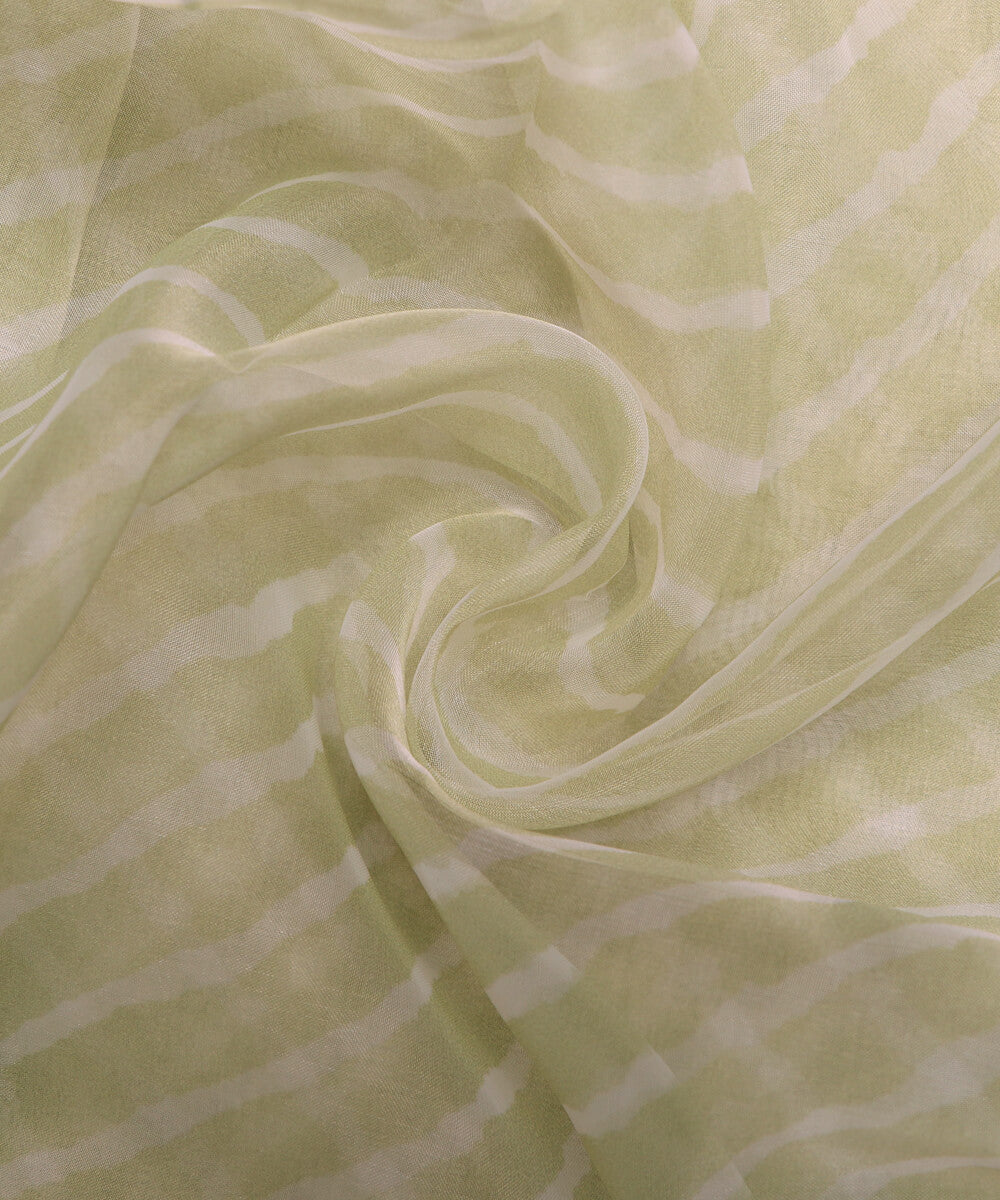 Light Green Colour Lehariya Digital Print Organza Fabric