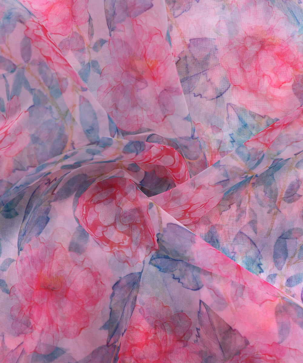 Buy Organza Silk Blue Tie Dye Printed Fabric Online At Fabric Dekho