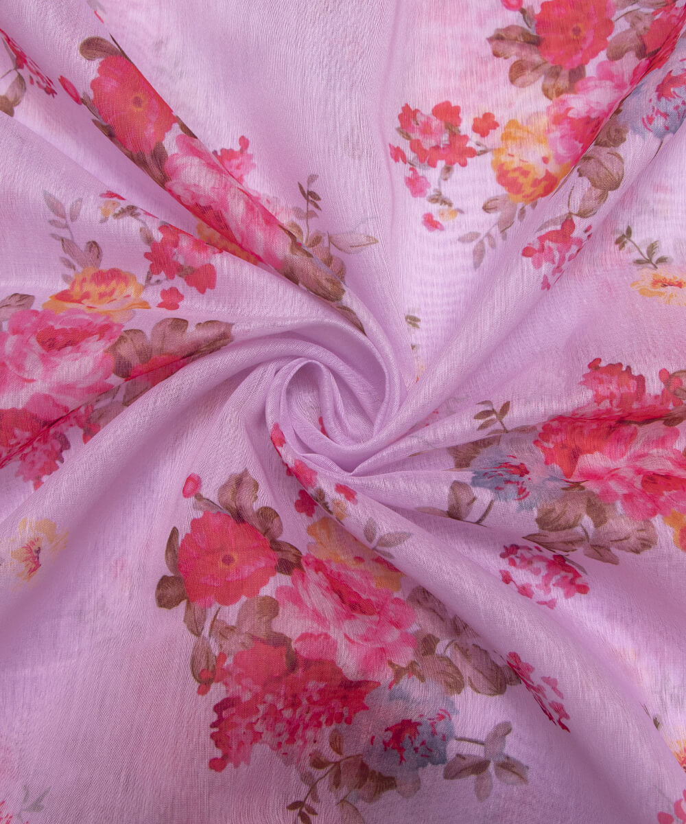 Light Pink Colour Floral Print Chanderi Silk Fabric