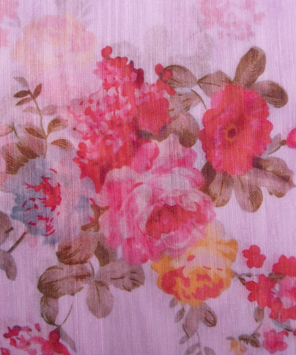 Light Pink Colour Floral Print Chanderi Silk Fabric