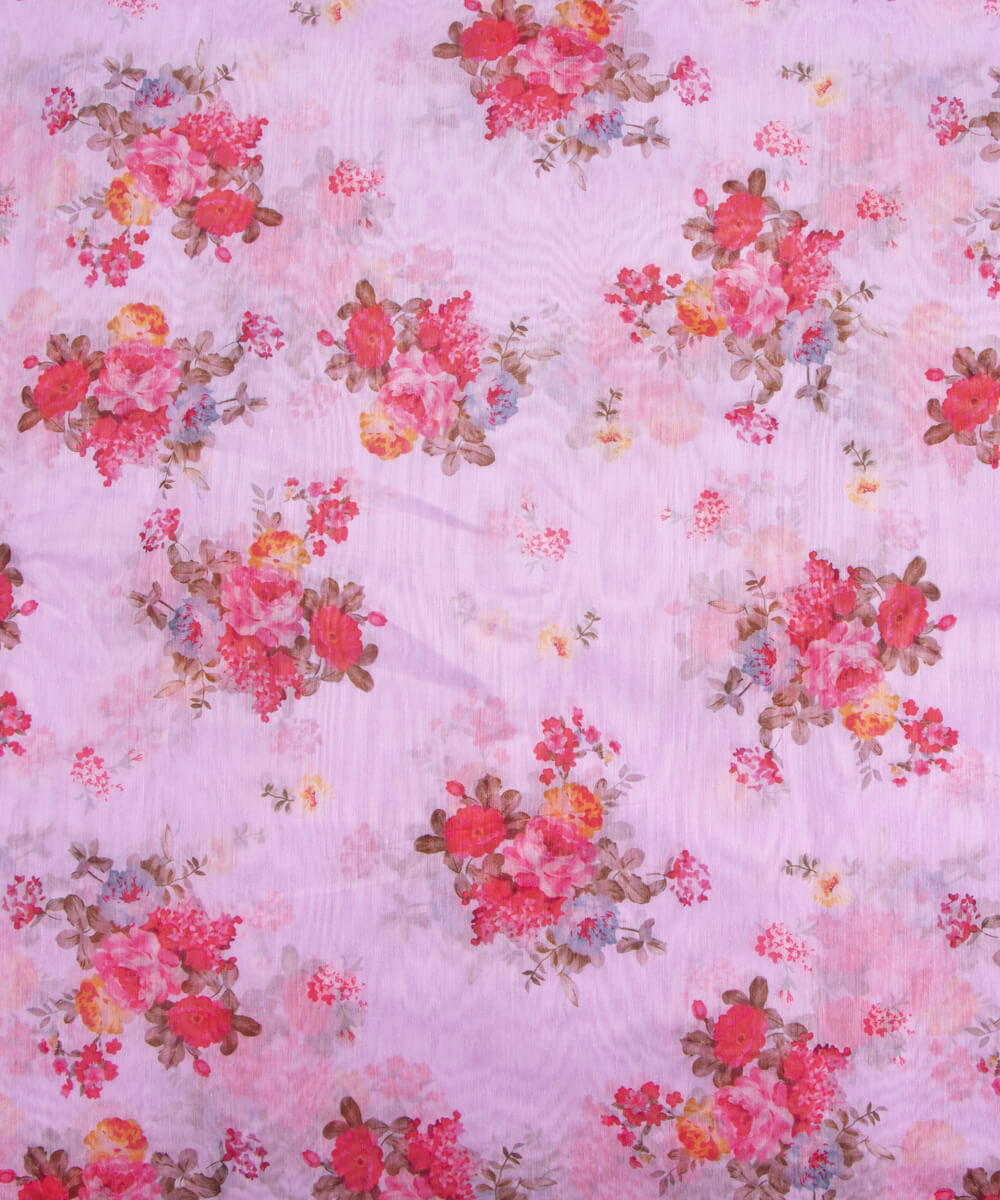 Light Pink Colour Floral Print Chanderi Silk Fabric