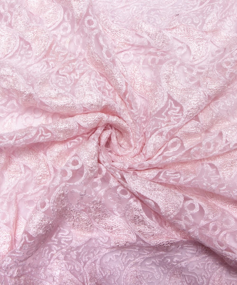 Light Pink Colour Floral Net Embroidery Fabric