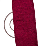 Dark Maroon Colour Floral Net Embroidery Fabric