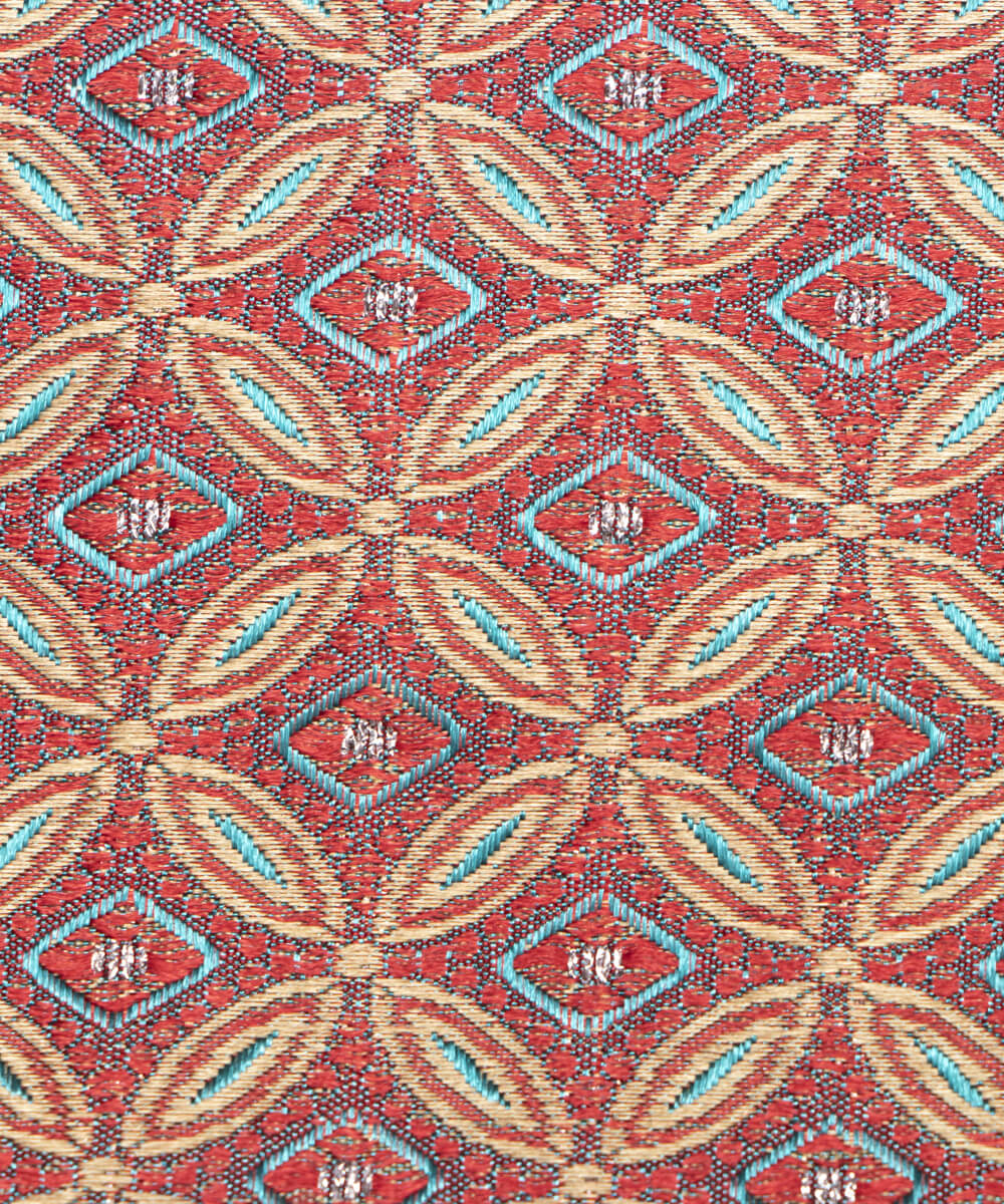 Multi Colour Two Tone Geometric Pattern Satin Brocade Silk Fabric