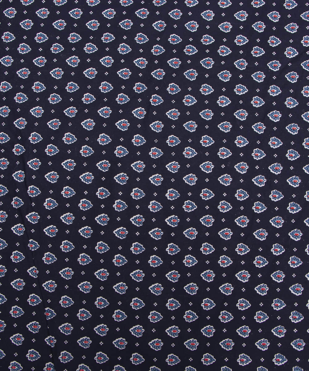 Dark Blue Colour Butti Print Cotton Canvas Fabric