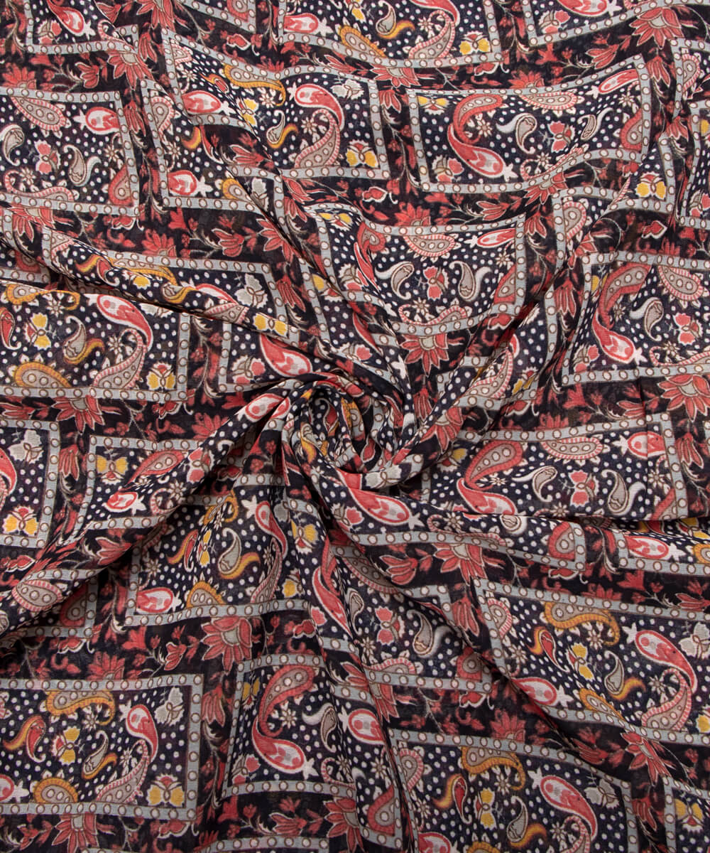 Dark Green Color Printed Georgette Fabric