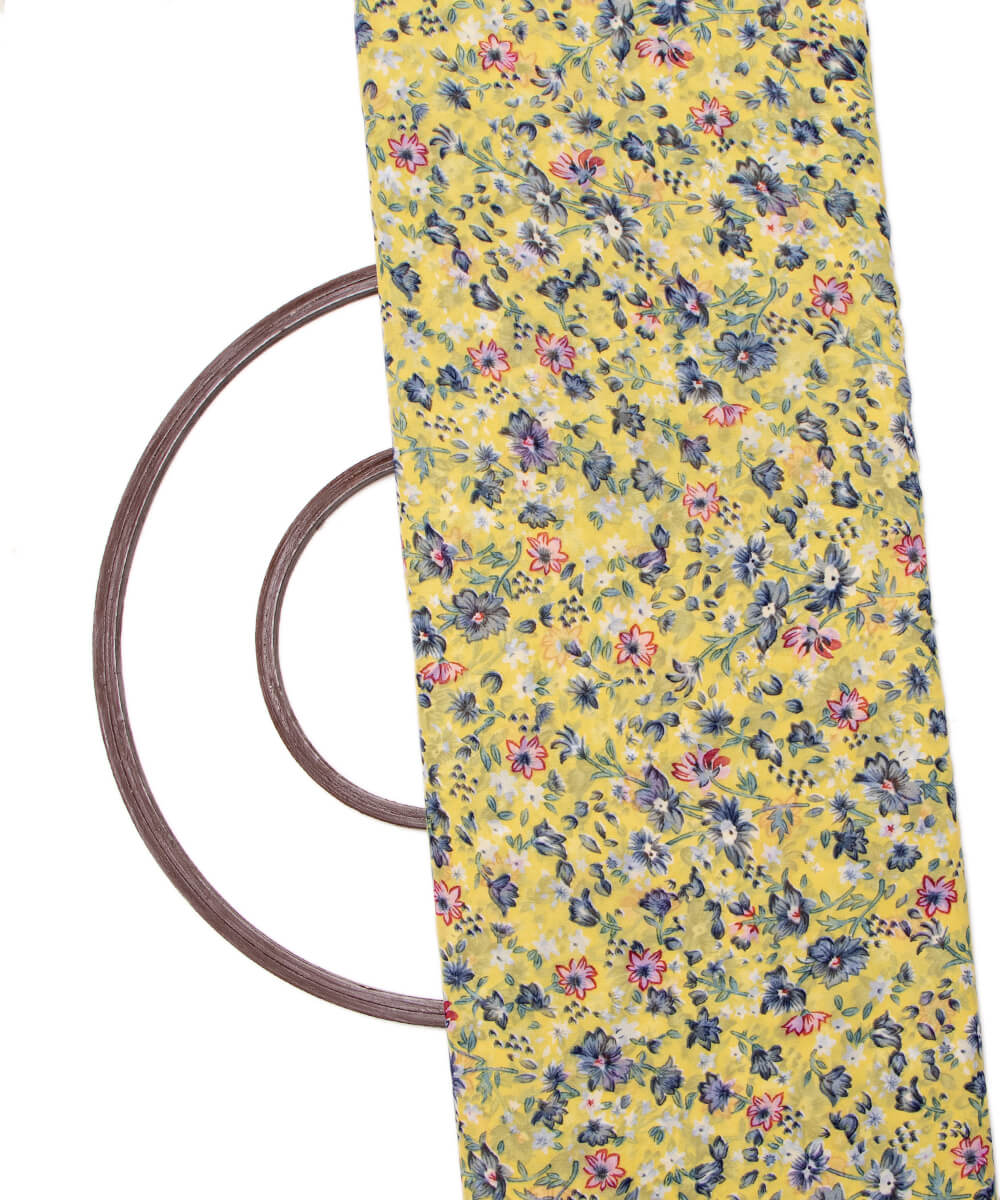 Yellow Colour Floral Print Georgette Fabric