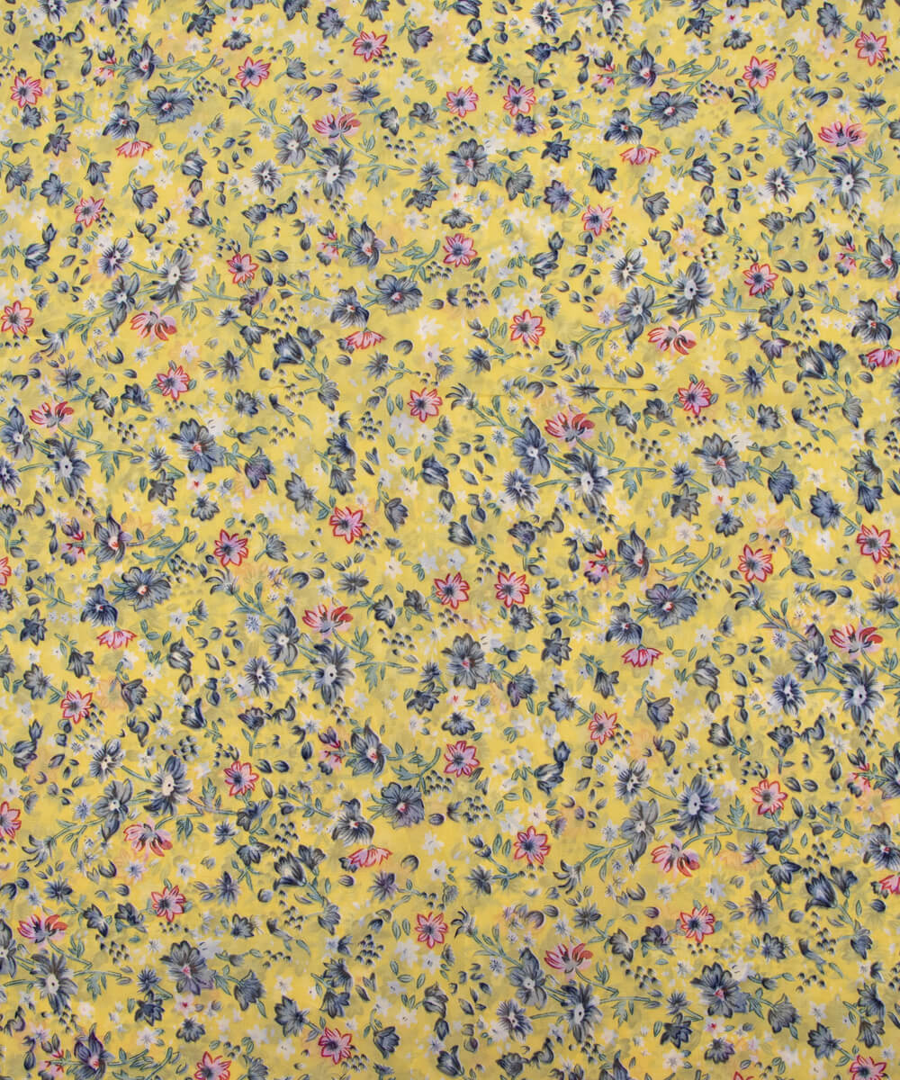Yellow Colour Floral Print Georgette Fabric