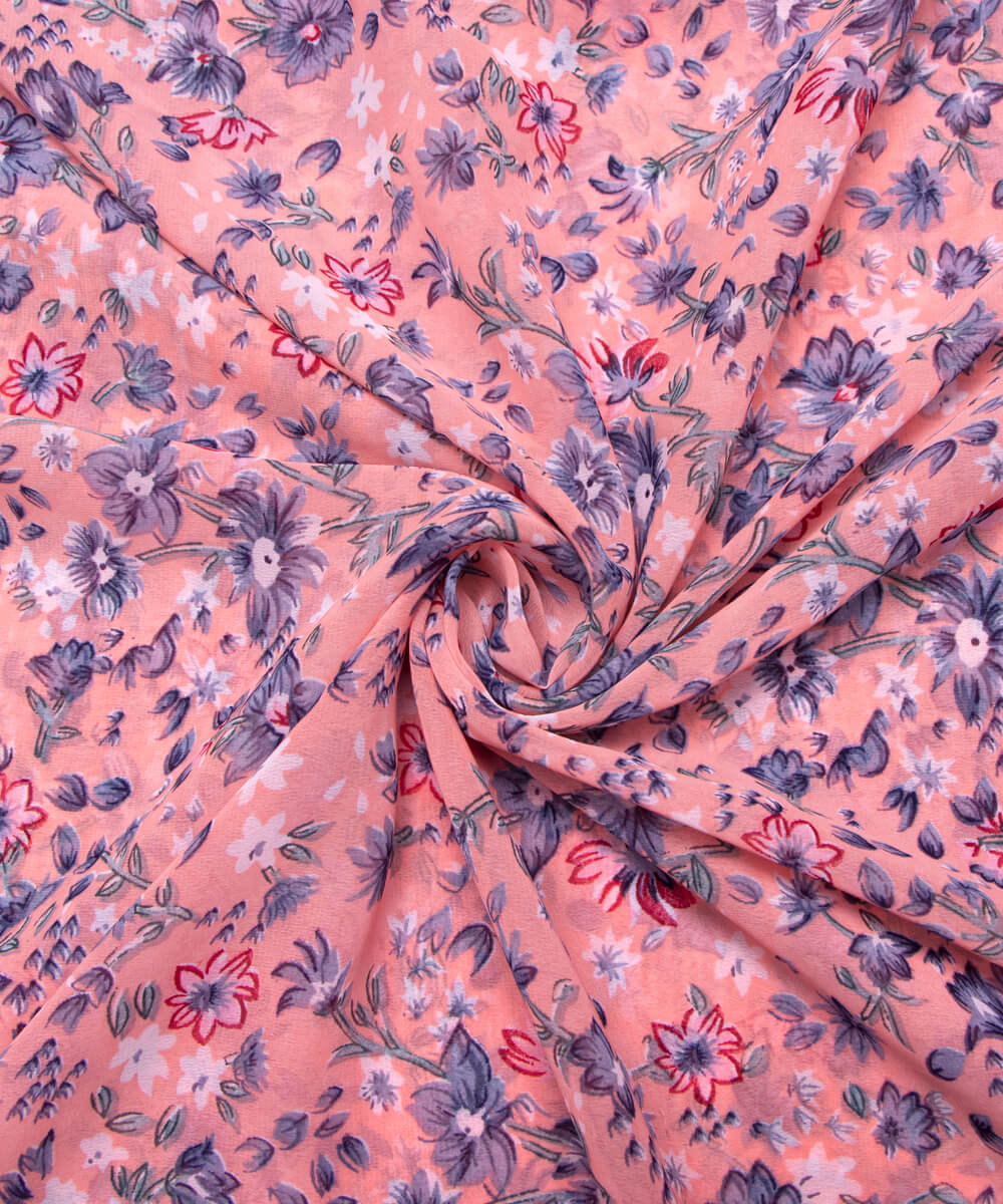 Dark Green Color Printed Georgette Fabric