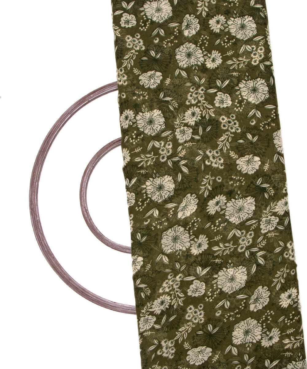 Dark Green Color Printed Georgette Fabric