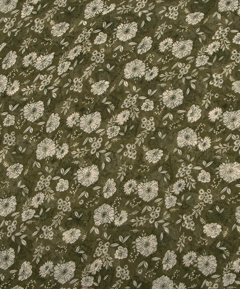 Dark Green Color Printed Georgette Fabric