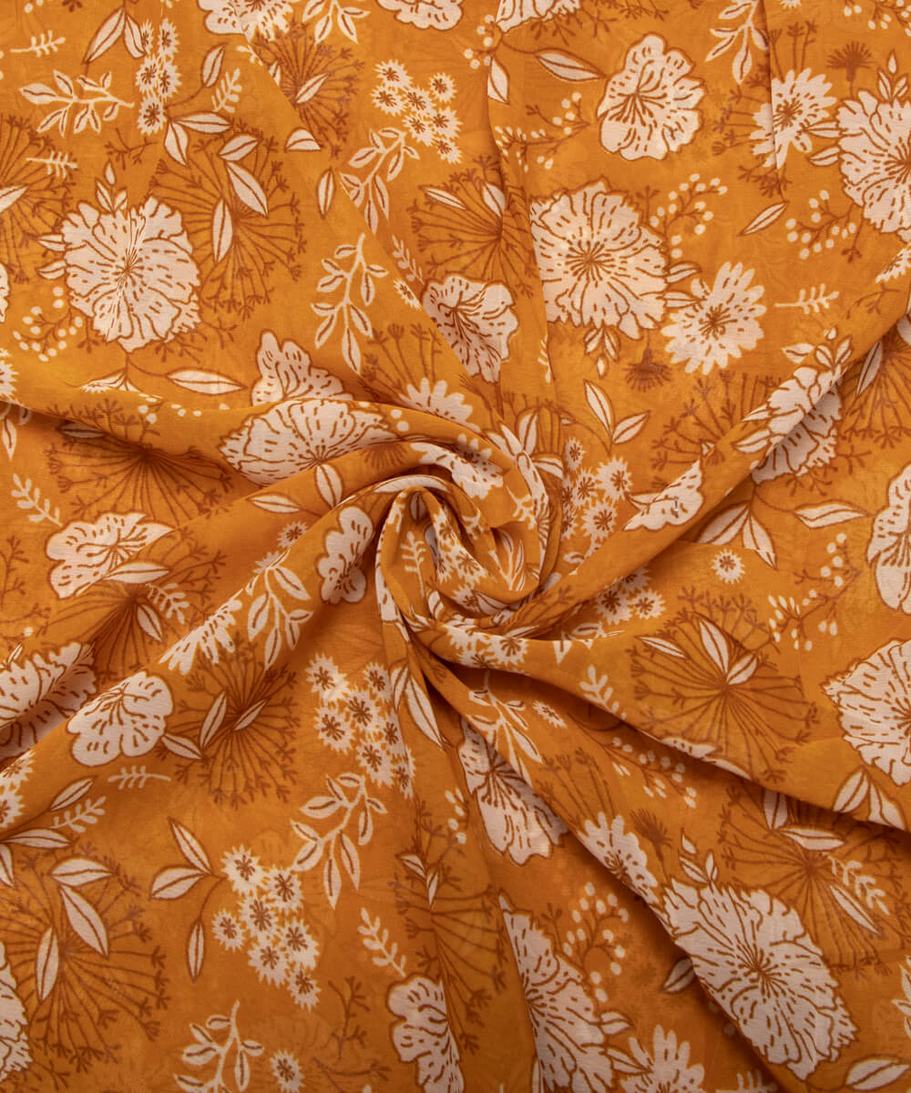Dark Green Color Printed Georgette Fabric