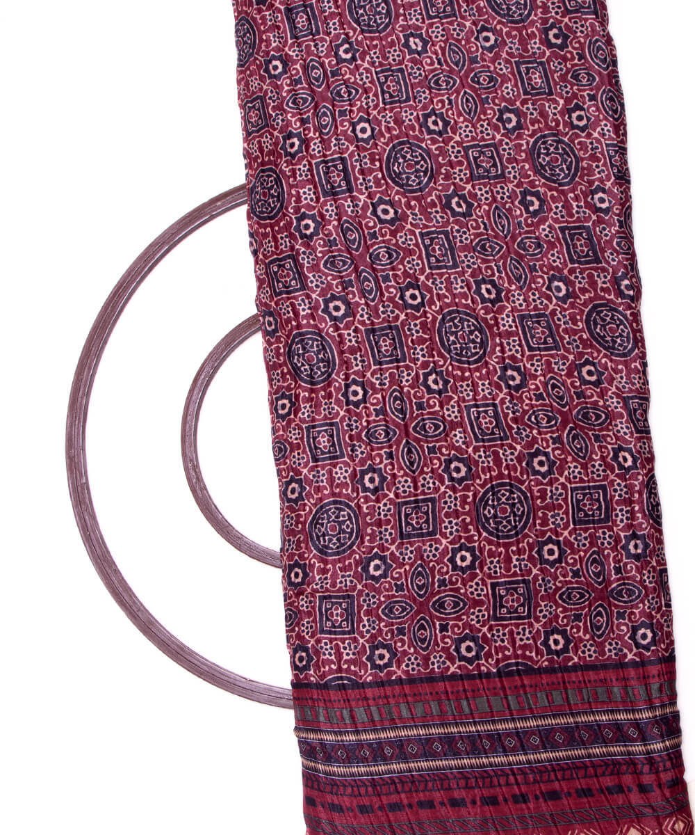 Brown Colour Abstract Digital Print Pleated Chinon Fabric