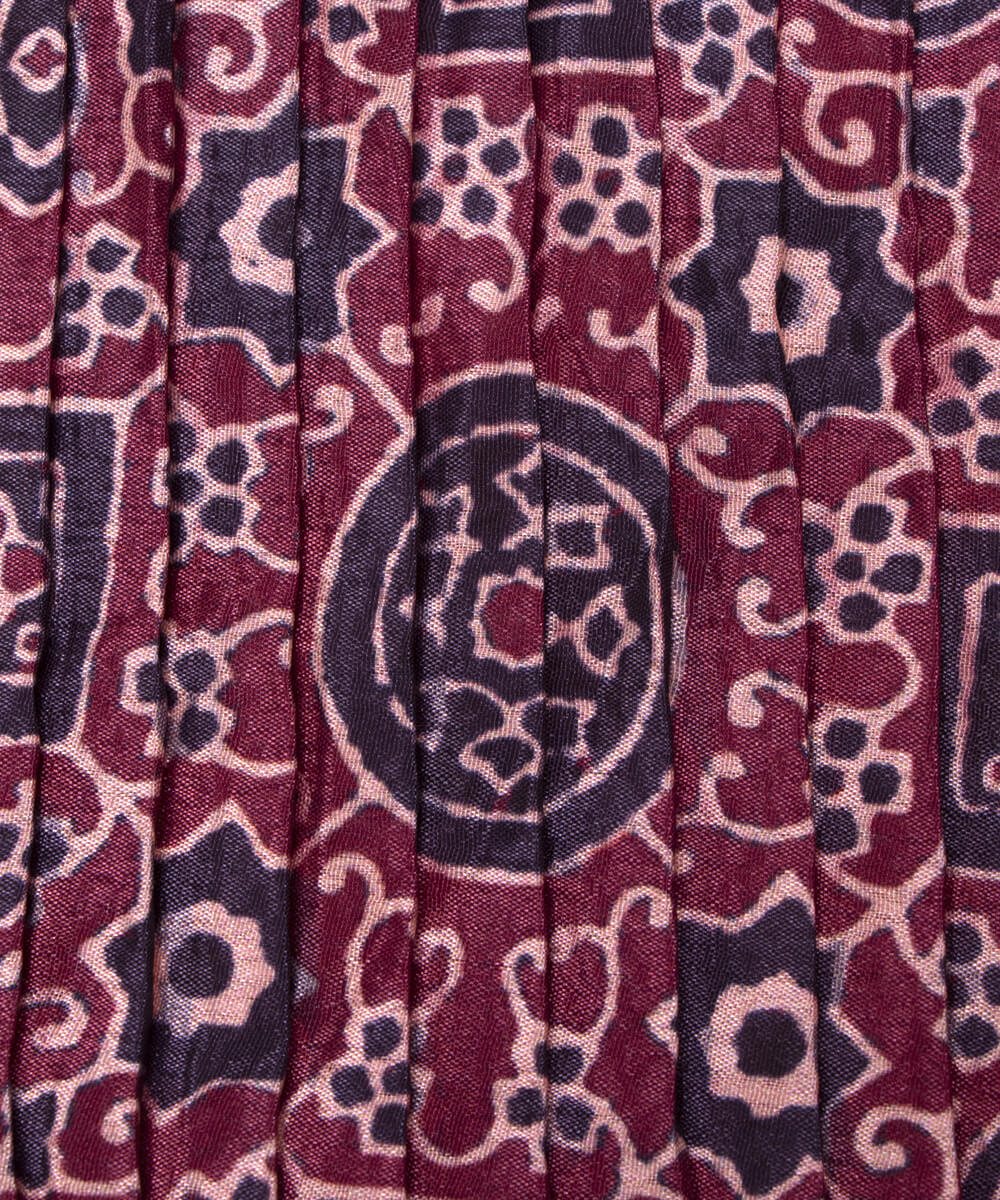Brown Colour Abstract Digital Print Pleated Chinon Fabric