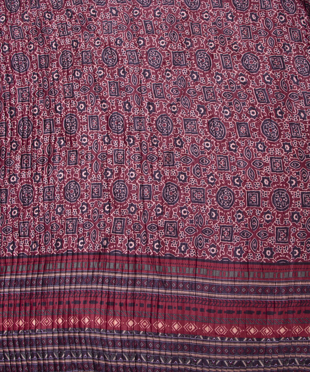 Brown Colour Abstract Digital Print Pleated Chinon Fabric